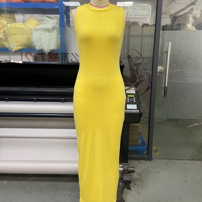 Vestido informal de punto sin mangas con cuello redondo para mujer