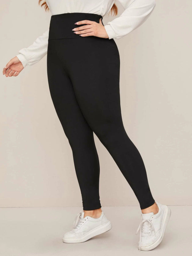 Women Casual Solid Color Plus Size High Waist Tight Pants