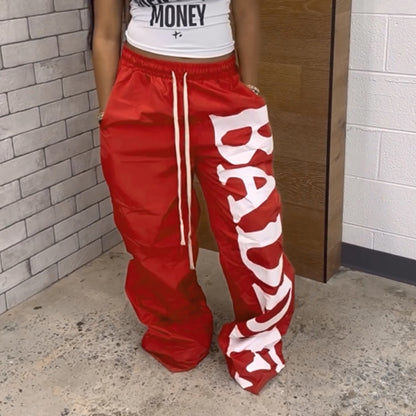 Women Fashion Casual Letter Print Drawstring Pants