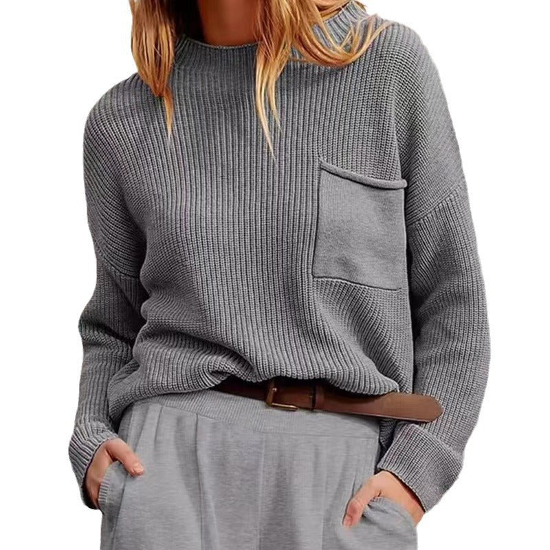Suéter de manga larga con cuello semialto, informal, holgado, de moda de otoño e invierno