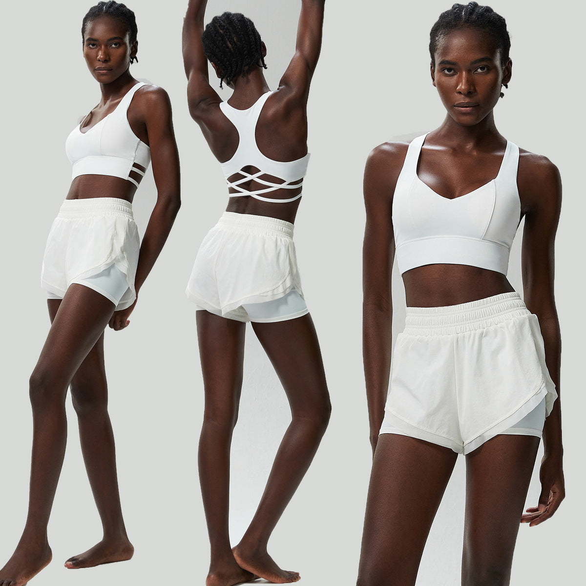 Women Casual Solid Color Sports Fitness Quick-Drying Top Tennis Yoga Pants Two-Piece Set