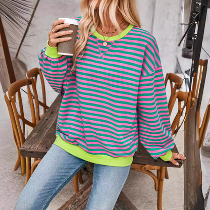 Women Casual Stripe Loose Sweatshirts