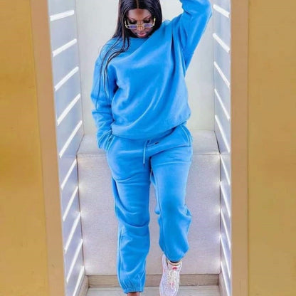 Conjunto deportivo informal de sudadera y pantalón de manga larga para mujer, color liso