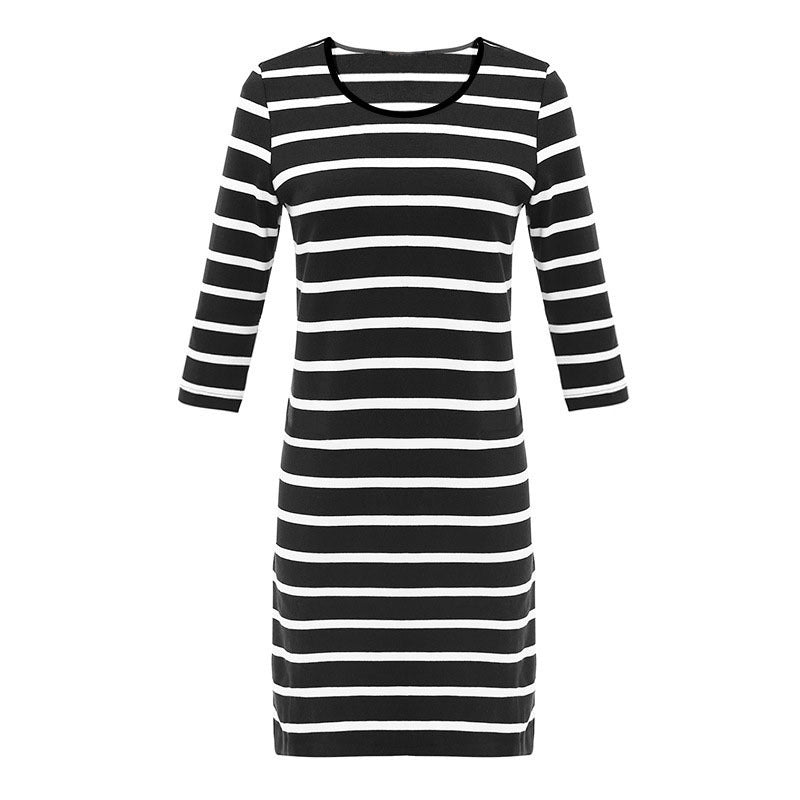 Women Casual Stripe Print Cropped Sleeve Dress