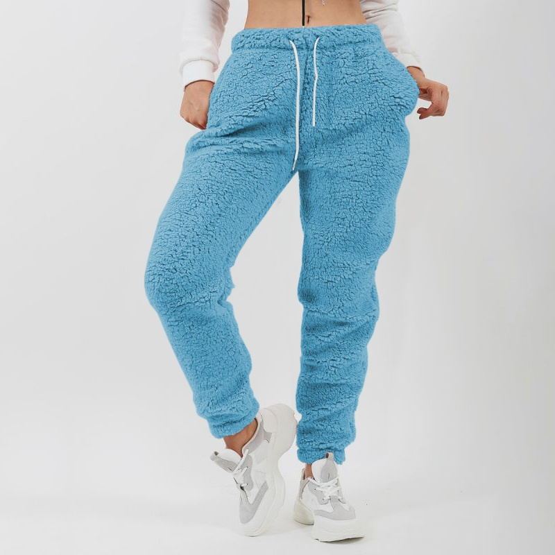 Women Plus Size Casual Solid Color Sports Plush Pocket Casual Pants