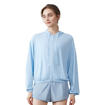 Women Fashion Casual Sunscreen Long Sleeve Hooded Sports Top