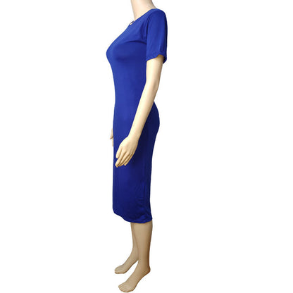 Vestido midi informal básico de manga corta en color liso para mujer