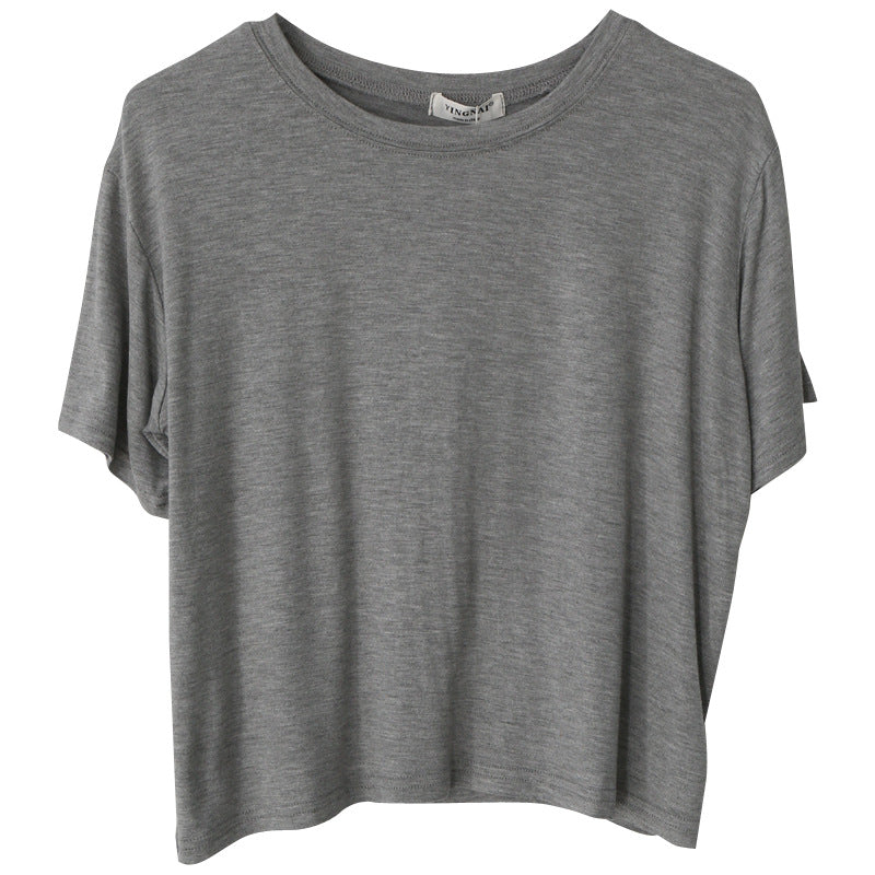 Camiseta informal de verano para mujer, color liso, holgada, cuello redondo, manga corta, en blanco