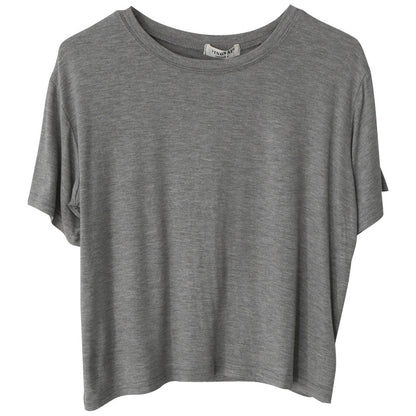 Camiseta informal de verano para mujer, color liso, holgada, cuello redondo, manga corta, en blanco
