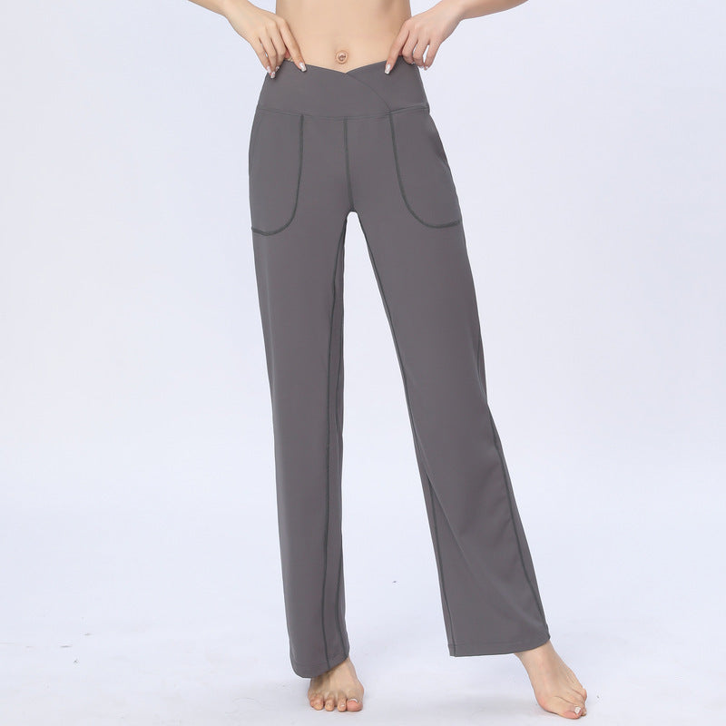 Women Casual Solid Color Yoga High Waist Sports Pants