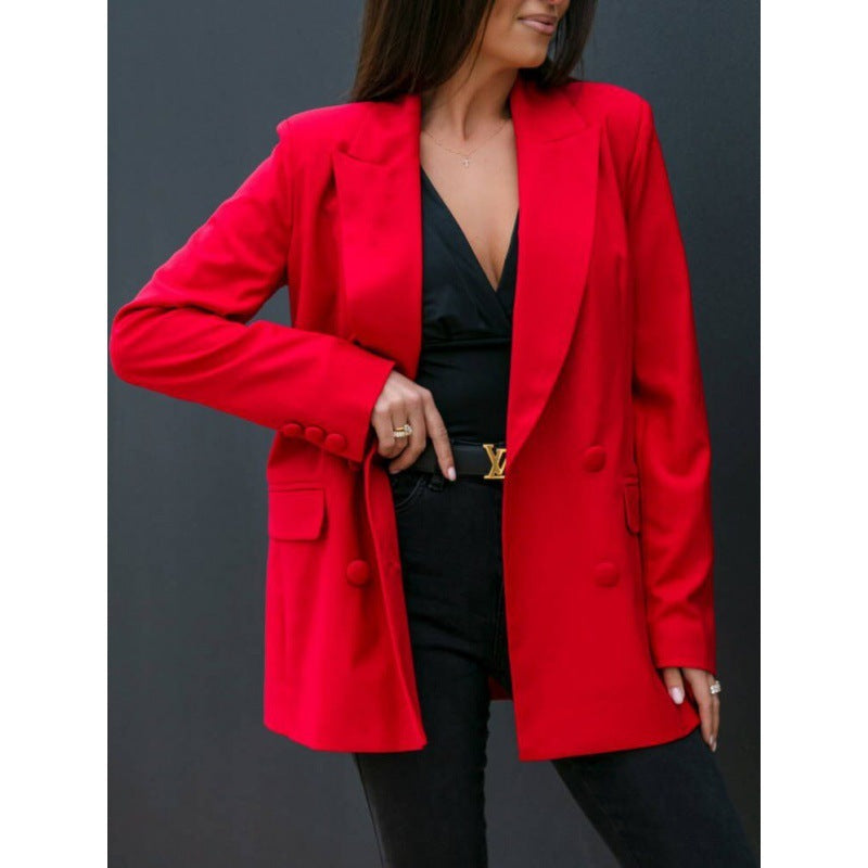 Chaqueta de traje cruzada informal de manga larga para mujer