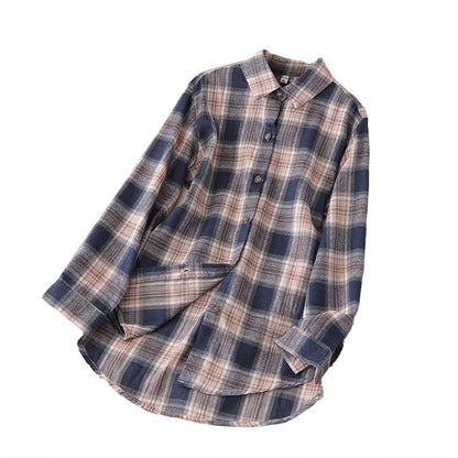 Camisa informal de manga larga con estampado a cuadros para mujer, talla grande
