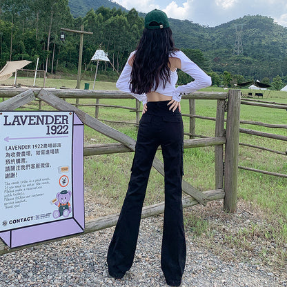 Women Fashion Casual High Waist Slim Cargo Pants