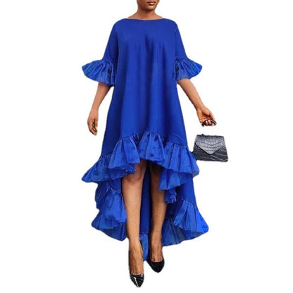 Women Plus Size Casual Mesh Stitching Irregular Hem Dress