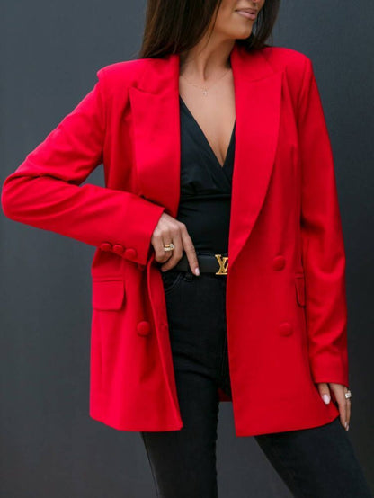 Women'S Long Sleeve Double Breasted Suit Collar Casual Blazer