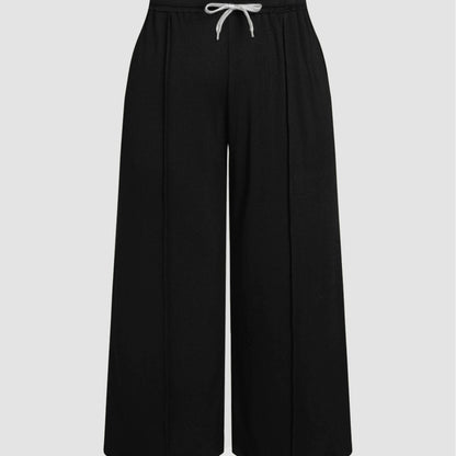 Plus Size Women Elastic Casual Office Drawstring High Waist Straight Trousers