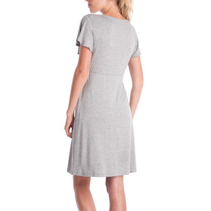 Vestido de lactancia de manga corta con encaje y escote en V profundo informal para embarazadas