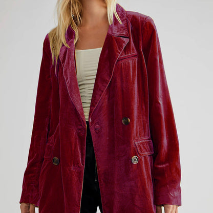 Chaqueta de traje de terciopelo dorado de color liso informal a la moda para mujer