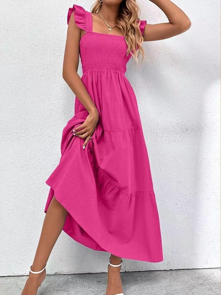 Women Fashion Casual High Waist Backless Sling Cake Maxi Dress