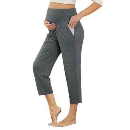 Pregnant Women Fashion Solid Color High Waist Casual Pants