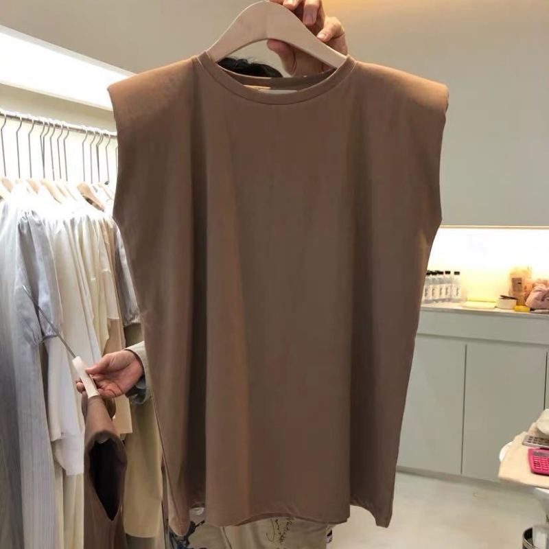Summer Women Casual Solid Color Sleeveless Round Neck Tank Top