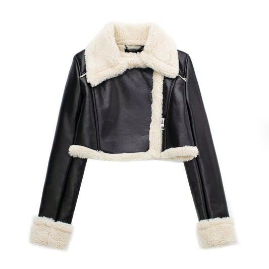 Chaqueta de felpa de PU informal de invierno para mujer