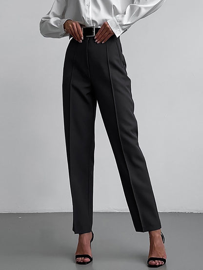 Women Fashion Casual Solid Color High Waist Straight Pants