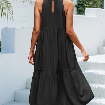 Women Fashion Casual Summer Vacation Solid Color Halter Neck Loose Midi Dress