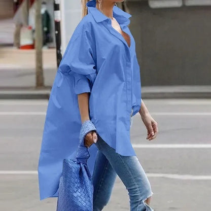 Women Office Fashion Casual Loose Long Sleeve Solid Shirt Blouse