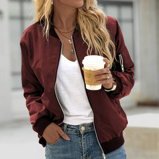 Chaqueta de manga larga con cremallera para mujer, informal, de moda, para invierno y otoño