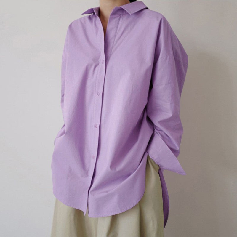 Blusas casuales de manga larga sueltas de color sólido para mujer