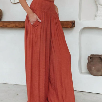 Pantalones de pierna ancha holgados de algodón de cintura media para mujer, de primavera y verano, de color liso, a la moda, informales, elegantes, para oficina