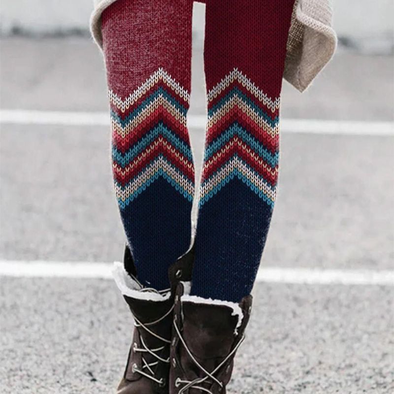 Women Printed Knit Slim High Waist Casual Leggings Pants
