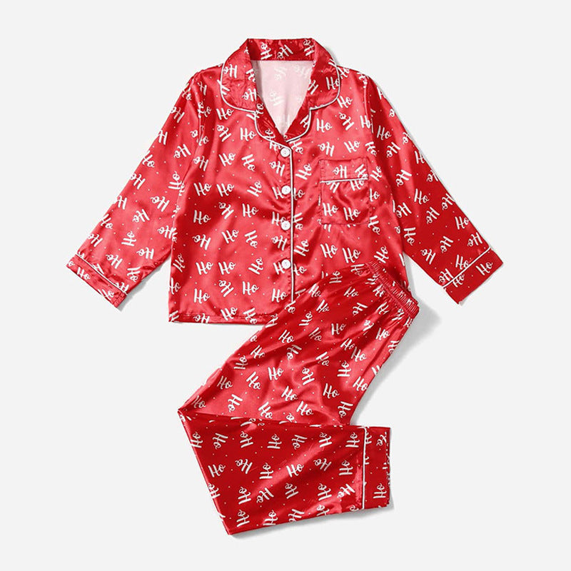 Conjunto de pijama navideño unisex de seda con estampado de letras, informal y a la moda