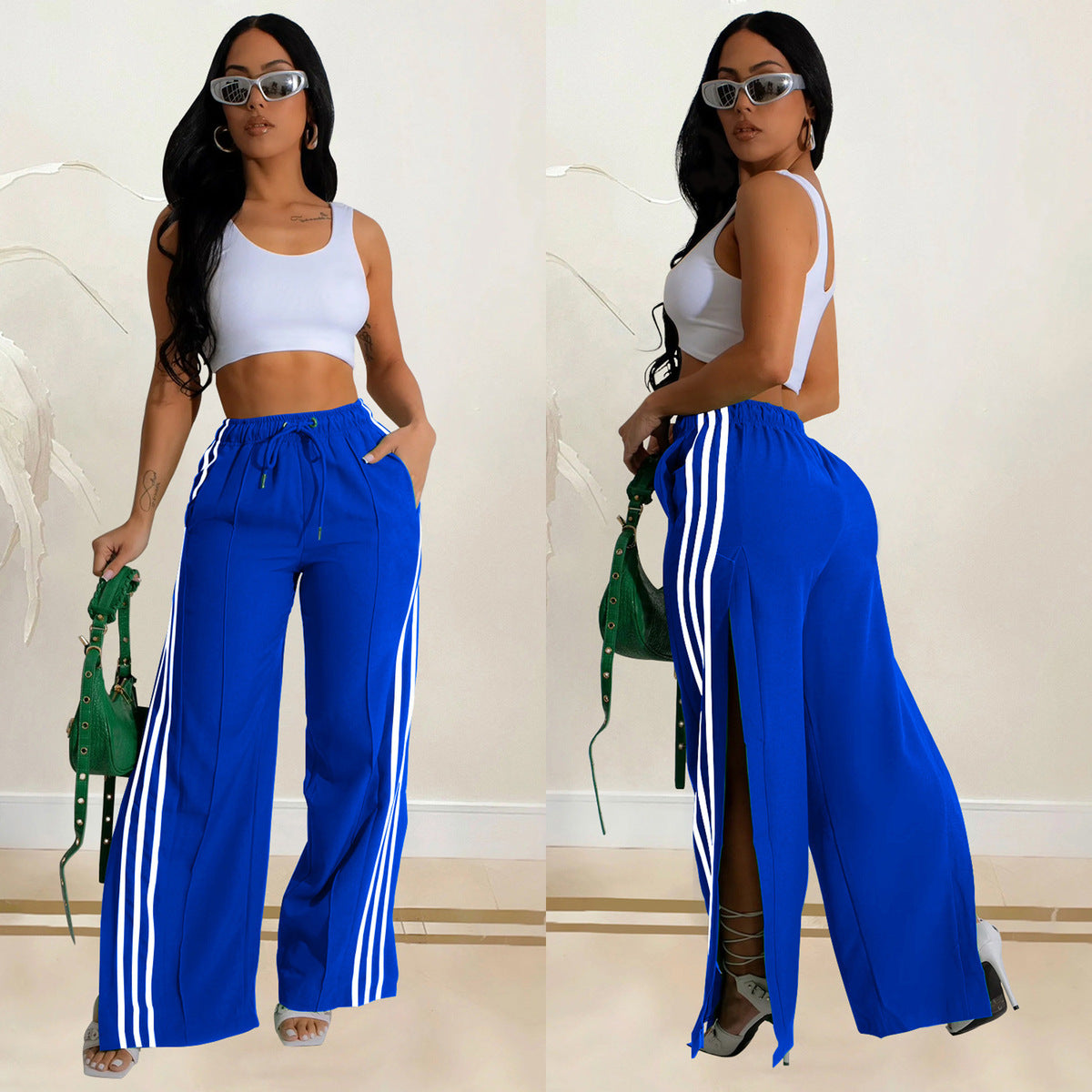 Pantalones casuales de color liso con abertura para mujer