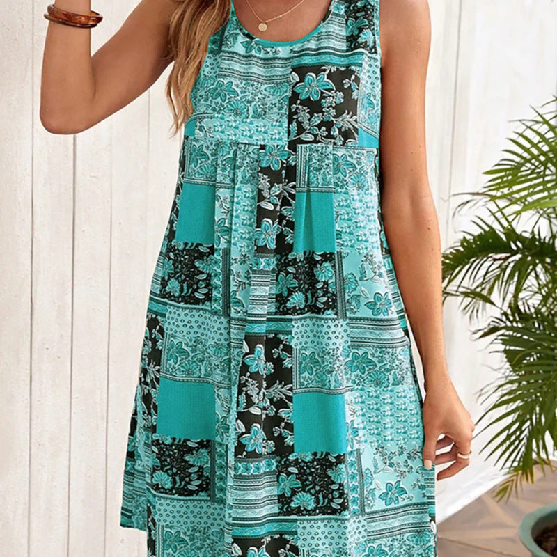 Vestido informal sin mangas con estampado floral a la moda de verano para mujer