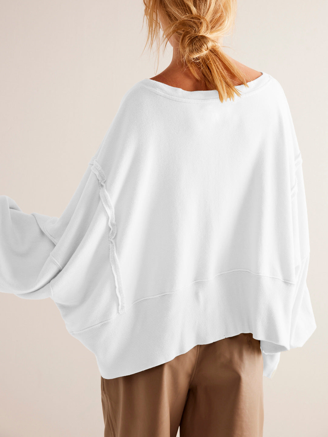 Sudadera corta informal de manga larga con cuello redondo y color liso para mujer