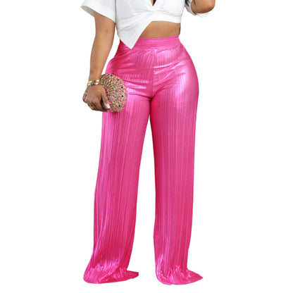 Pantalones anchos de pierna color liso con pliegues mate de moda informal para mujer