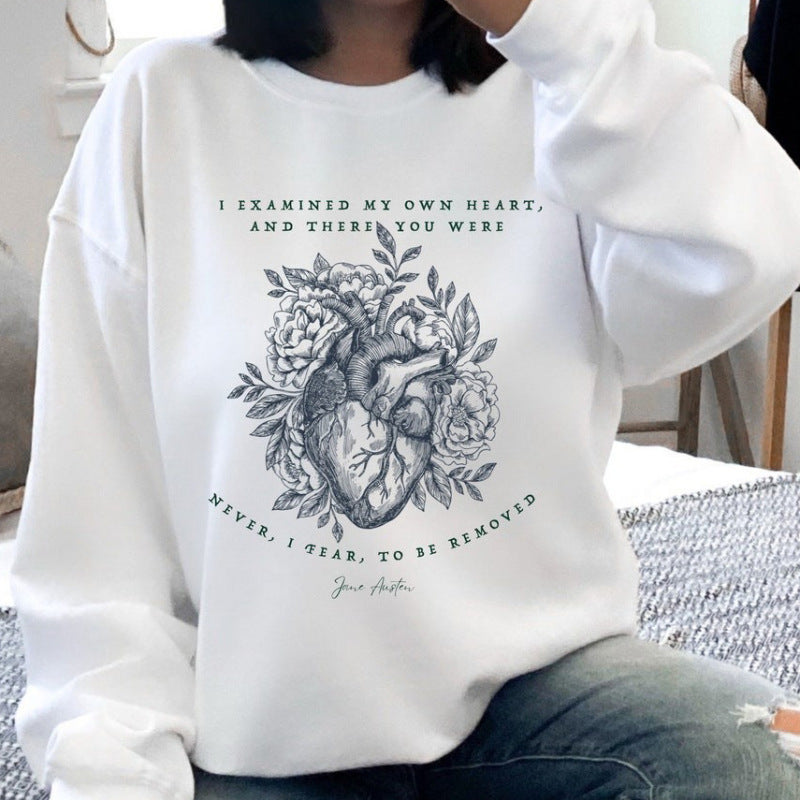 Women Loose Casual Floral Letter Print Round Neck Long Sleeve Sweatshirt