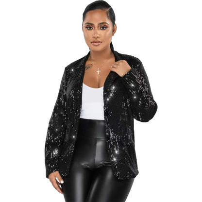 Blazer informal de manga larga con lentejuelas para mujer