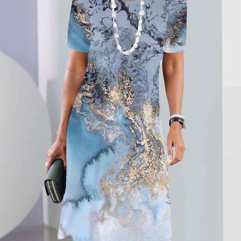 Vestido informal de manga corta con cuello redondo y estampado geométrico para mujer