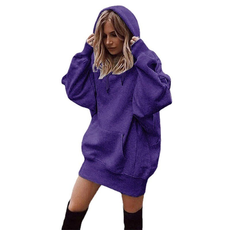 Sudadera con capucha holgada con bolsillo, color liso, básica, deportiva e informal para mujer