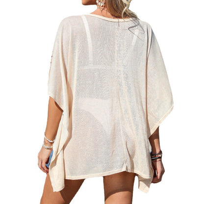Traje de baño holgado de manga corta con estampado informal a la moda para mujer
