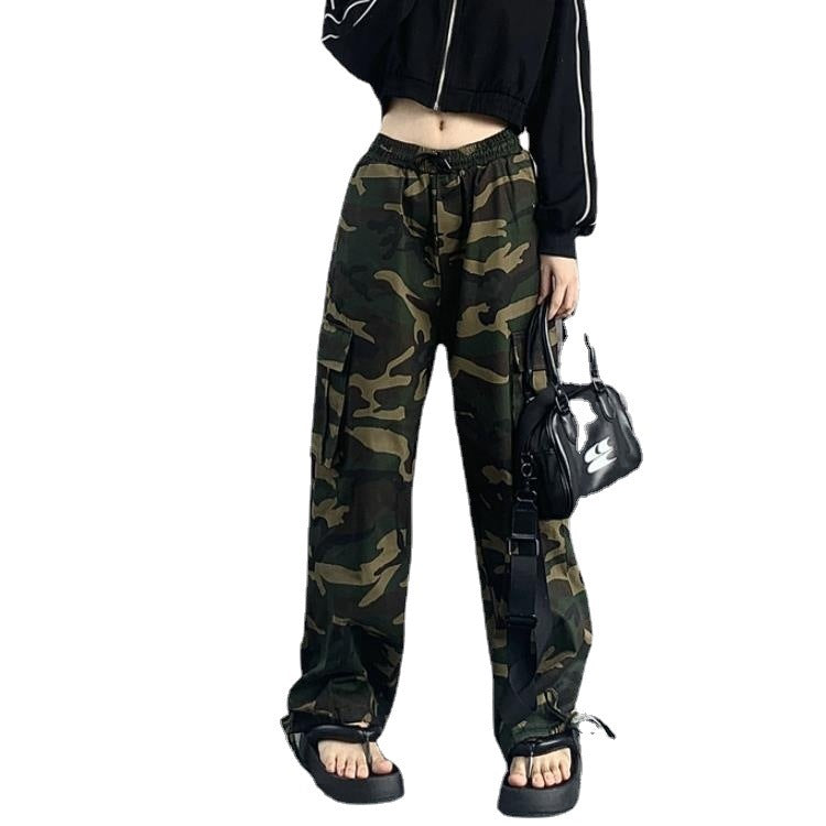 Women Casual Camouflage Printed Workwear Wide-Leg Cargo Pants