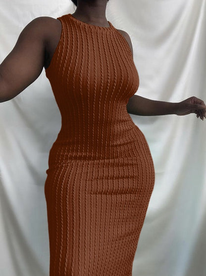 Vestido informal de punto sin mangas con cuello redondo para mujer