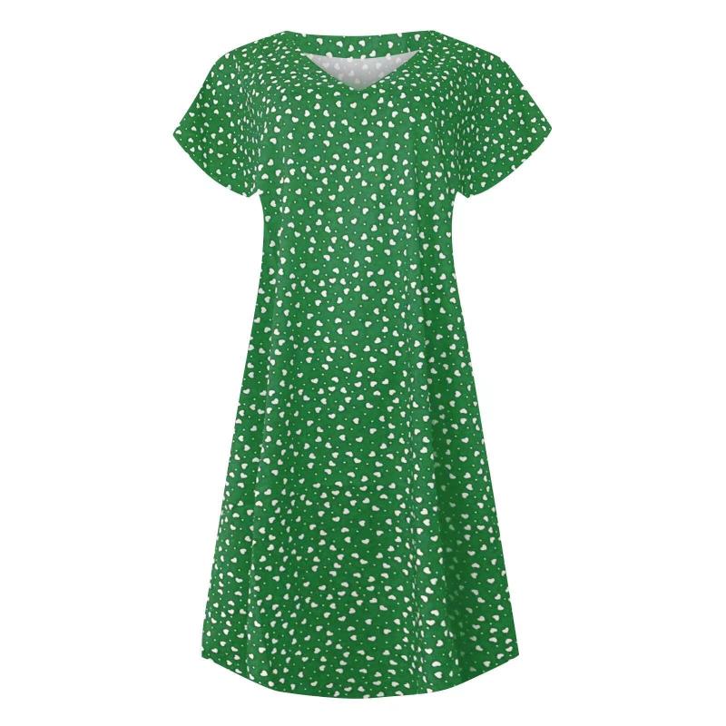 Women Fashion Casual V-Neck Dot Heart Print Dress