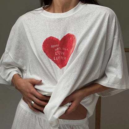 Camiseta informal de algodón con cuello redondo y media manga para mujer