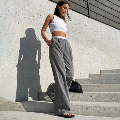 Women Fashion Loose Casual Solid Color Mopping Wide Legs Pants