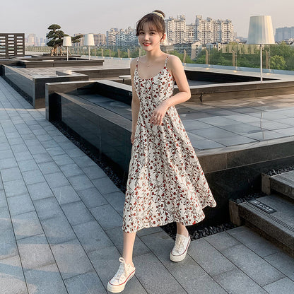 Women Casual Vacation Floral Print Spaghetti Strap Midi Dress