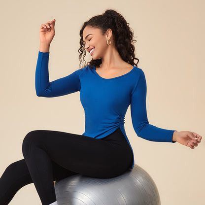 Top de manga larga ajustado informal para yoga y fitness para mujer